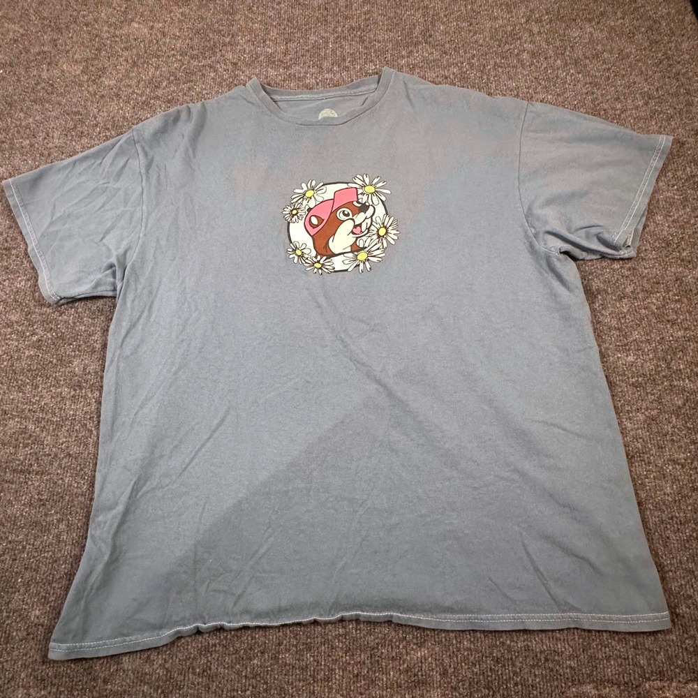 Buc-ee's Womens Graphic T-Shirt Blue Daisy Beaver Mascot Short Sleeve XL